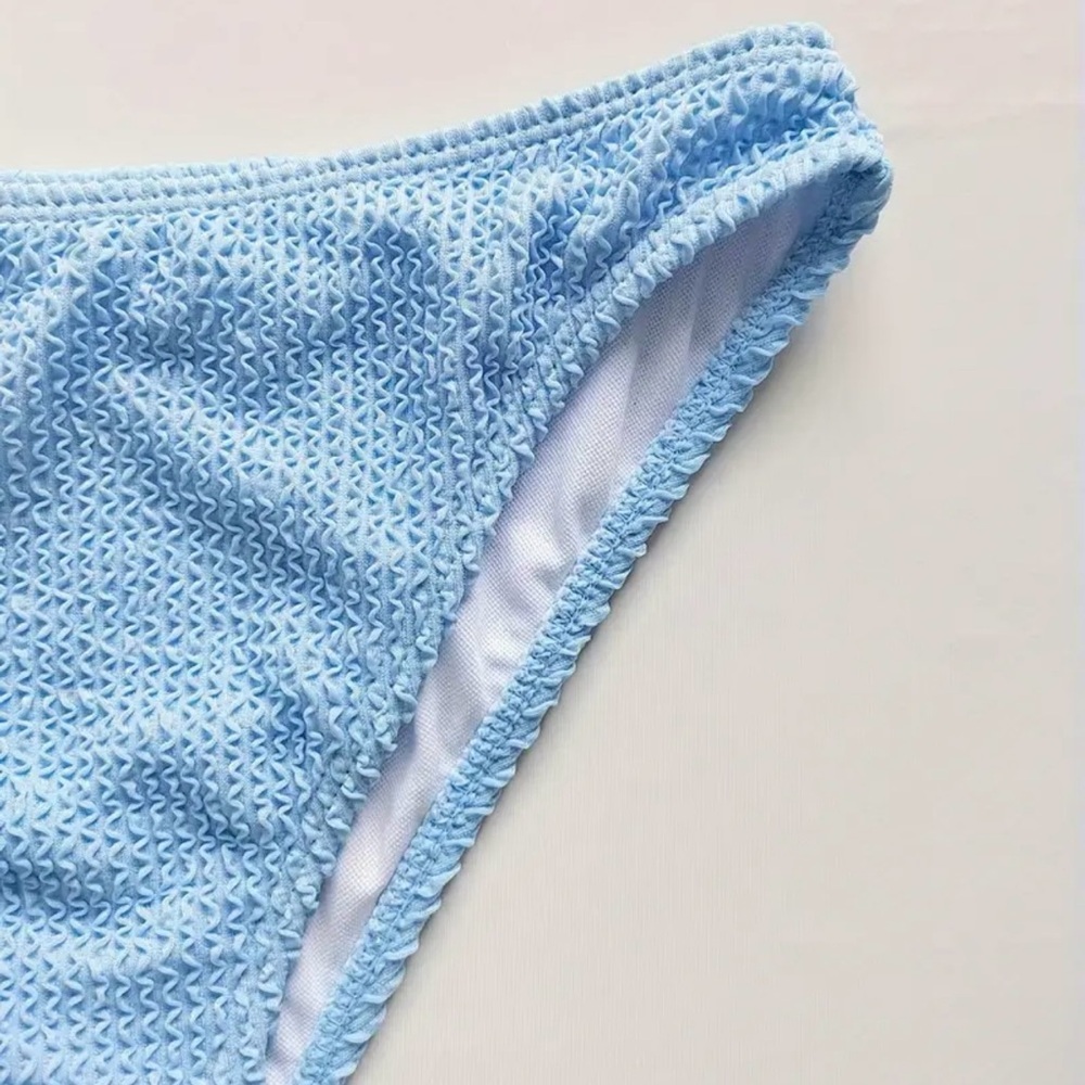 3pc Blue Halter High Cut Bottom Bikini Set with Cover Up - Picture 6 of 9